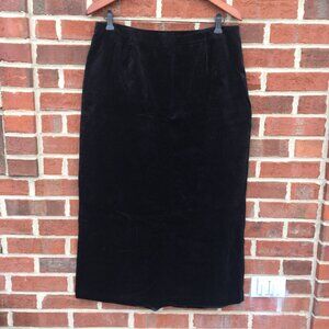 Relativity Skirt Size 14 Black Velour Midi Length Career Classic Holiday